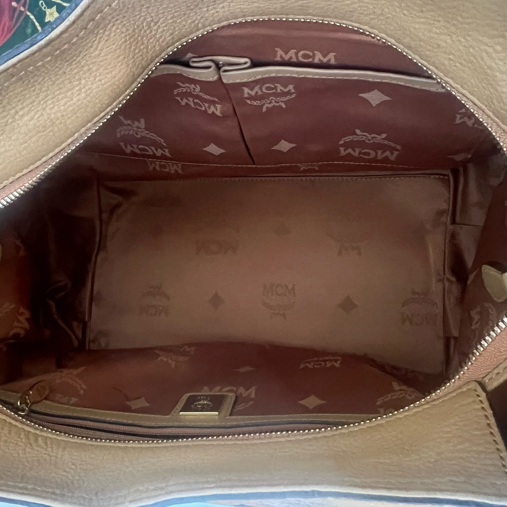 MCM Tan and Burgundy Logo Tote - Picture 9 of 15